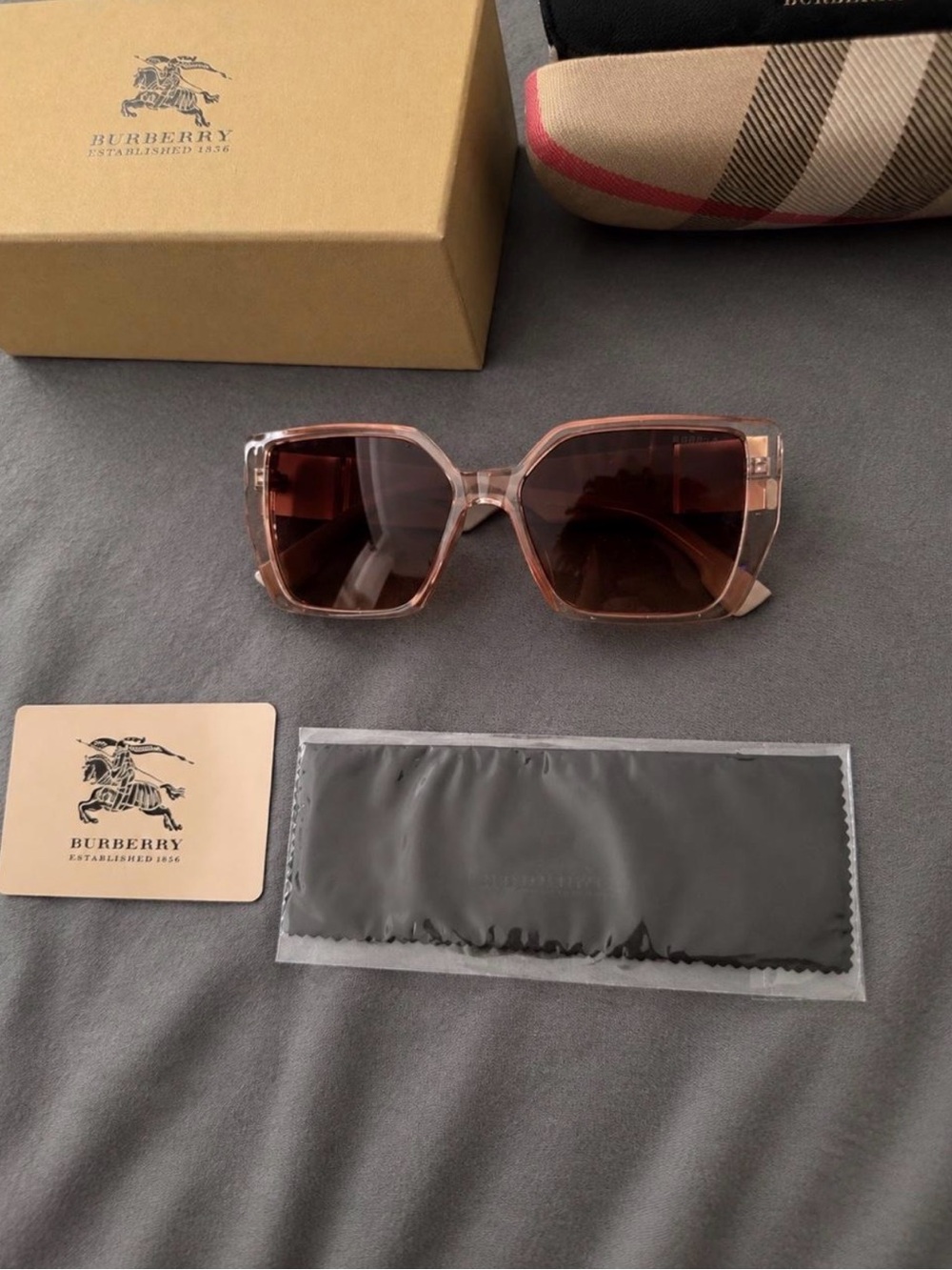 Burberry Women’s Light Pink Square Sunglasses with Brown Lenses